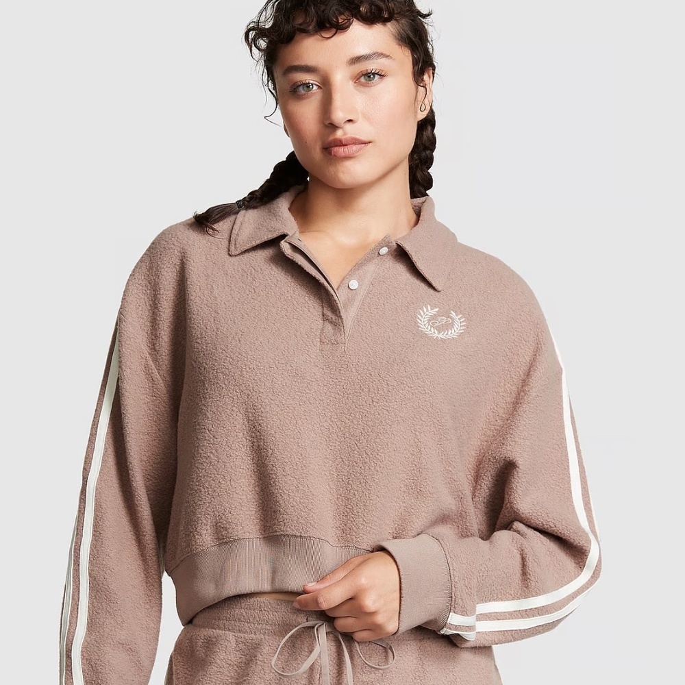 Victoria’s Secret PINK REVERSE FLEECE CROPPED POLO SWEATSHIRT